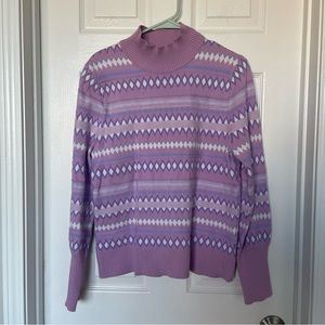 Aspen Mock Neck Sweater Lavender Purple Argyle Long Sleeve Size Large